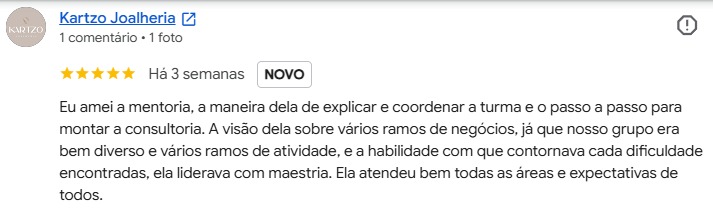 Avaliação 5 estrelas de Kartzo Joalheria no Google