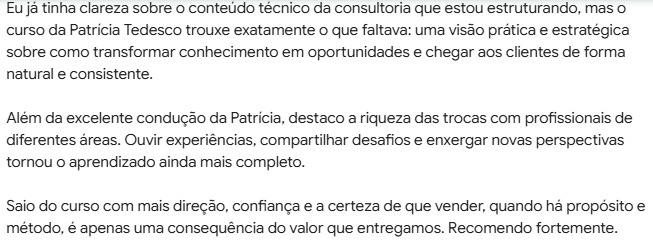 Continuação da avaliação de Ana Paula Pedroso no Google