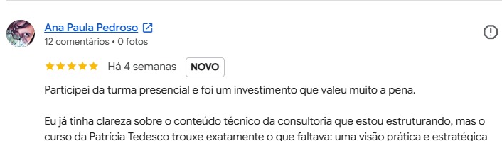 Avaliação 5 estrelas de Ana Paula Pedroso no Google