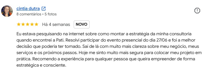 Avaliação 5 estrelas de Cintia Dutra no Google