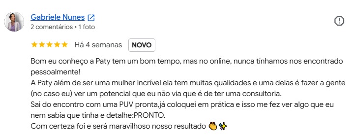 Avaliação 5 estrelas de Gabriele Nunes no Google