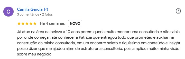 Avaliação 5 estrelas de Camila Garcia no Google